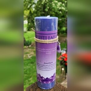 SPIRITUALITY PURPLE PILLAR CANDLE WITH AMETHYST PENDANT NEW!